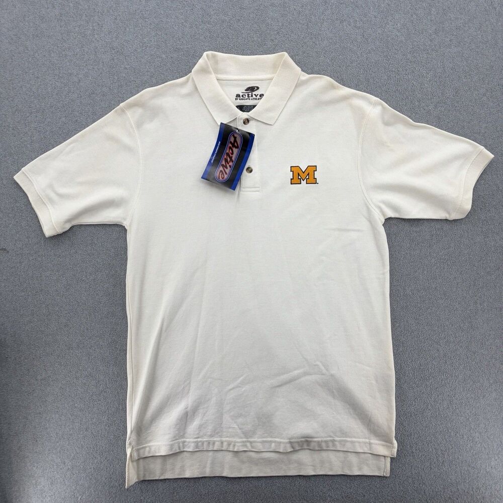 Vintage Michigan Wolverines Polo Shirt Mens L White Active Knights NWT NCAA